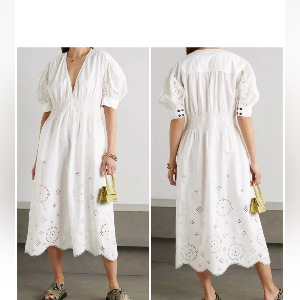 GANNI Broderie Anglaise Organic Cotton Smock Dress, Size 10/12 US, $399